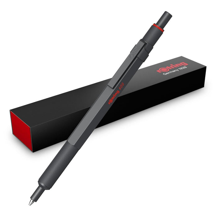 Rotring 600 Dark Stone Ballpoint Pen Hexagonal Pen Knurled Grip 2204408