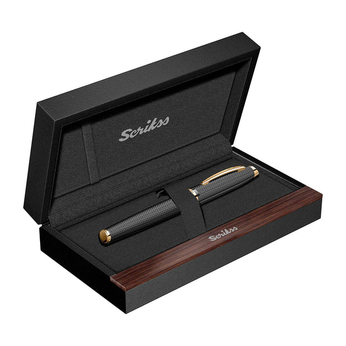 Scrikss Oscar 390 Fountain Matt Black with Gold Trims Pen