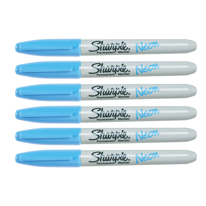 Sharpie Neon Blue Fine Point Permanent Marker Pack of 6