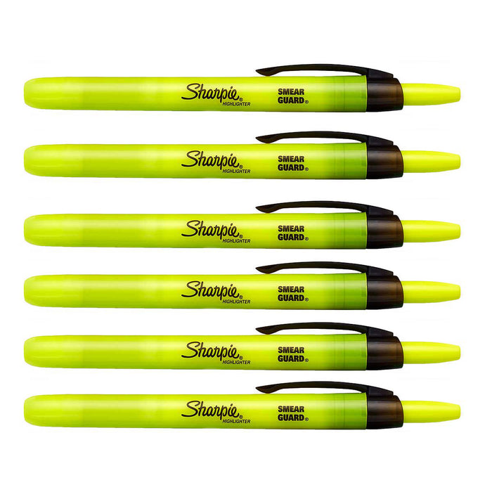 Sharpie Retractable Highlighters Fluorescent Yellow Narrow Chisel Tip 6 Count