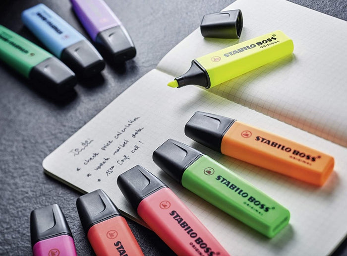 Stabilo Boss Original Yellow Highlighters - Wallet of 4 - SCOOBOO - 70/4 - 24 - TGM - Highlighter