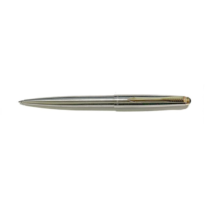 Vintage Parker 45 Brushed Stainless Steel Gold Trim Ballpoint Black Dome