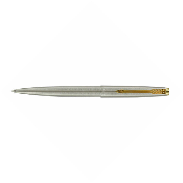 Vintage Parker 45 Brushed Stainless Steel Gold Trim Ballpoint Flat Top