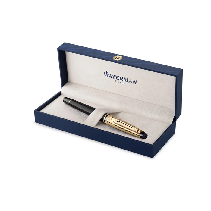 Waterman Expert Deluxe Opera Collection Black Gold Trim Fountain Pen - Medium 2225138 Gift Box